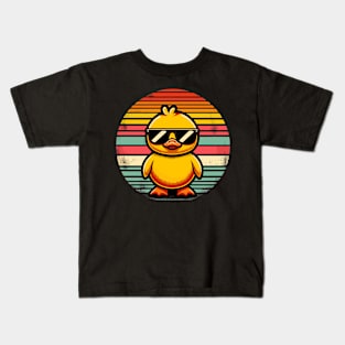 Cool Retro Yellow Duck in Sunglasses 70s 80s 90s Funny Duck Kids T-Shirt